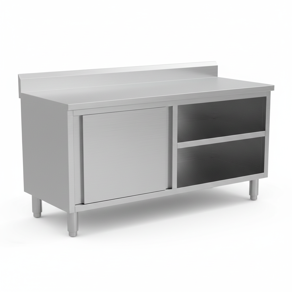 Stainless Steel Cabinet With Slide Door Under Shelve