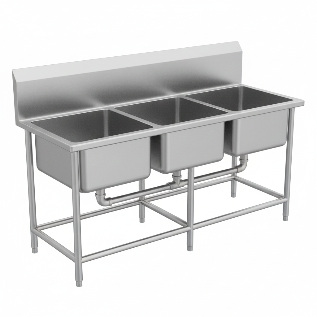 Stainless Steel Triple Bowl Sink Under Shelve