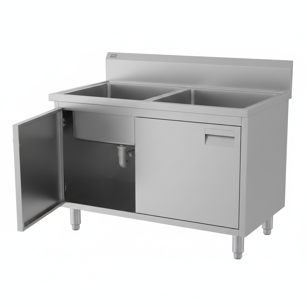 Stainless Steel Double Bowl Sink Unit with Cabinet Base Steel